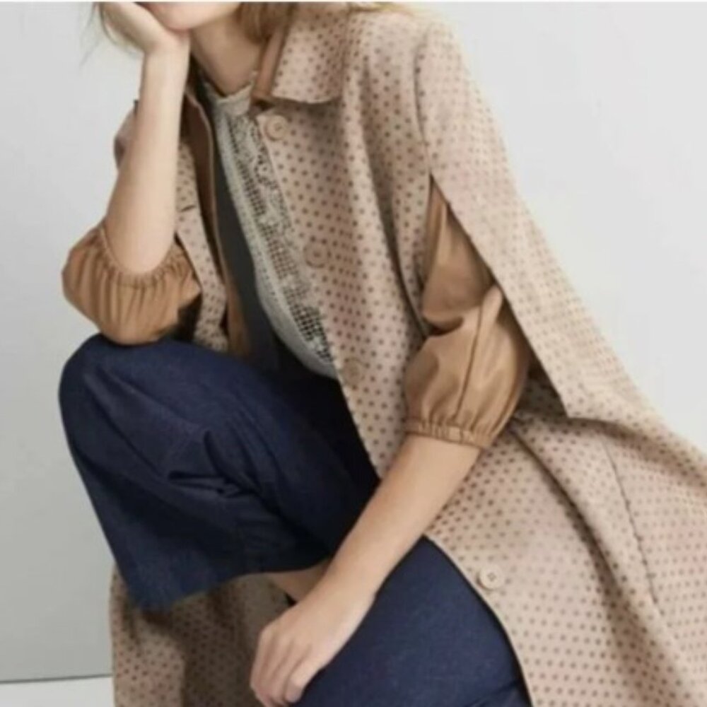 Anthropologie Monarc Women's Gina Beige Polka Dot Faux Suede Cape Sz S NWT $168